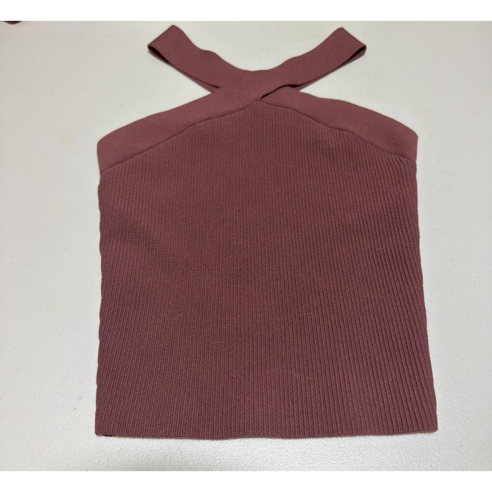 Aritzia Babaton Sculpt Knit Criss Cross Cropped Tank Rib Knit Mauve Basics M